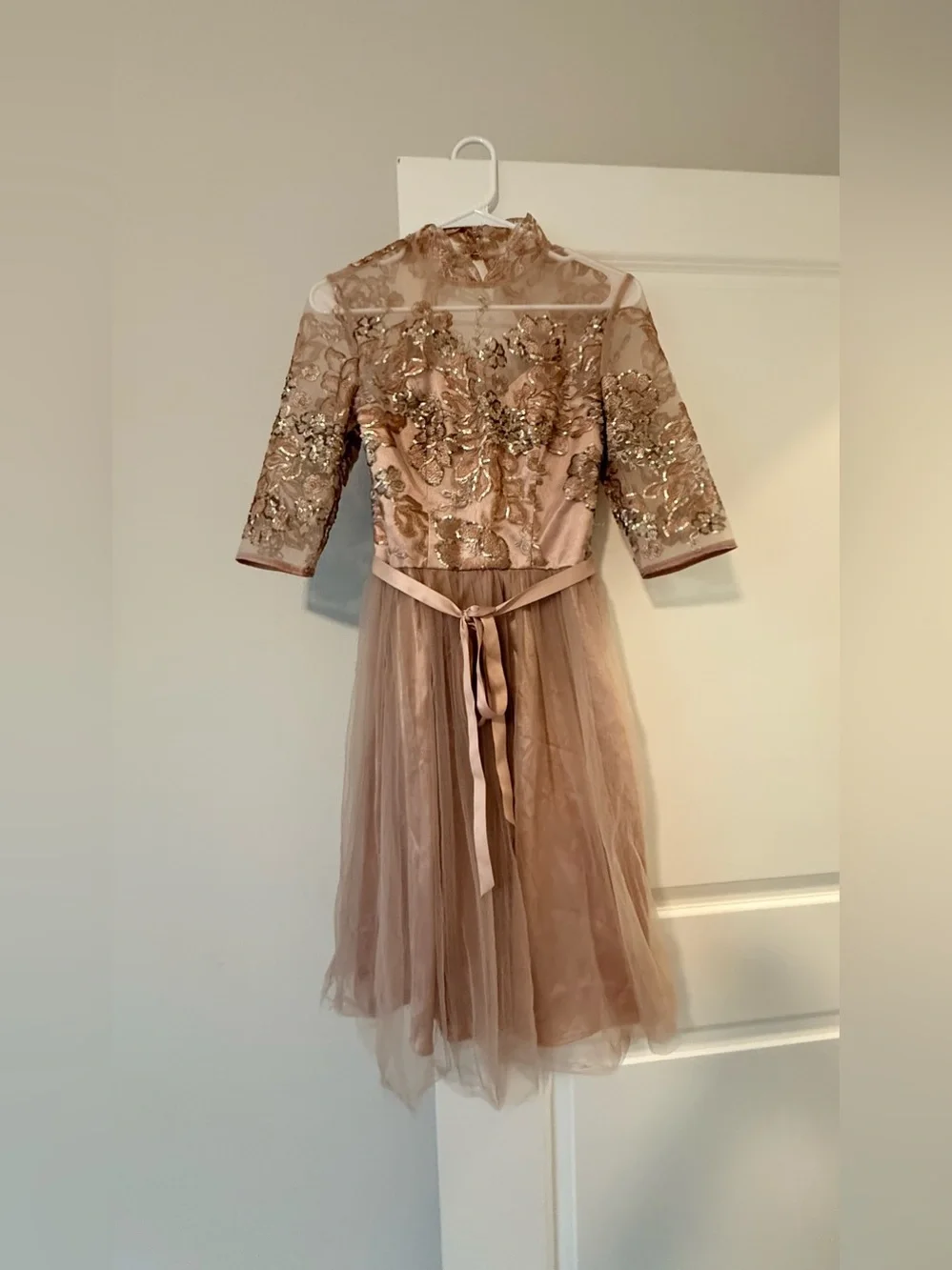 Chi Chi London Rose Gold Embroidered Lace & Tulle Midi Dress - Picture 3 of 10